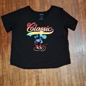 Disney Black And Rainbow Mickey Mouse Graphic Classic Tee